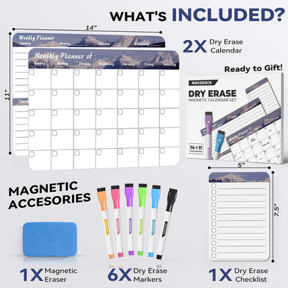 Marsrock Dry Erase White Board with Stand,Double-Sided Weekly Whiteboard 16"x12",10 Markers,6 Magnets,1 Eraser,Portable Desktop Whiteboard for Planning,Weekly Schedule Board for Office