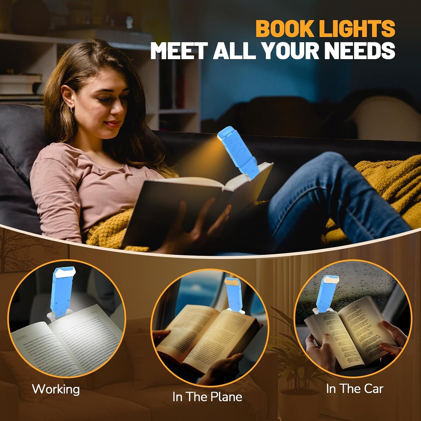 Book Reading Light Rechargeable Clip on Book Lamp with 3 Color Temperatures
