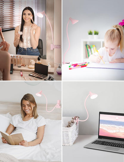 LiFMIRA Clip on Light USB Reading Light Desk Lamp 3 Color Modes Black