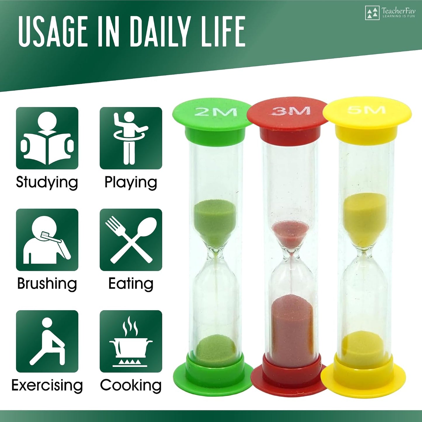 Sand Timer for Kids Set of 3 Small Colorful Hourglass Acrylic Covered Clock 1Min 2Min 5Min for Classroom, Home & Kids Room