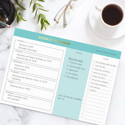 Sweetzer & Orange Weekly To Do List Pad. Gold Foil Weekly Organizer Notepad with Daily Agenda Squares. 7x10” Day Scheduler 2026 - Student Agenda, Work Log, and Checklist Note Pad.