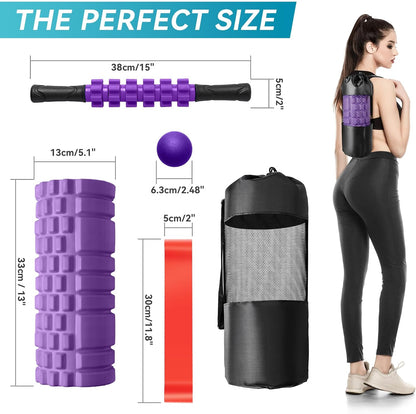 Krightlink 5 in 1 Foam Roller Set for Deep Tissue Muscle Massage, Trigger Point Fitness Exercise Foam Roller, Massage Roller, Massage Ball, Stretching Strap, for Whole Body (Orange Black)