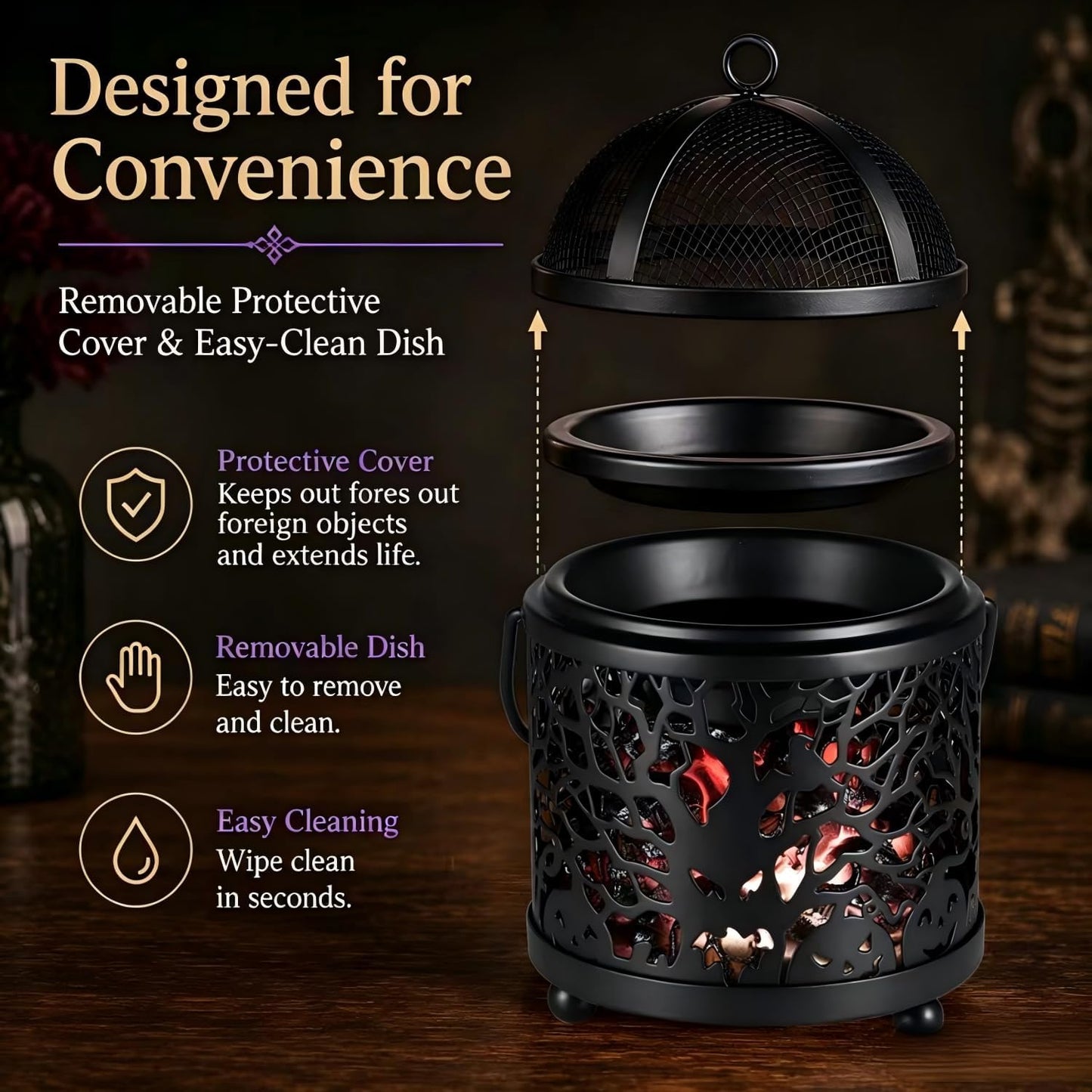 Dicimi Wax Melt Warmer,4-in-1 Electric Wax Melter,Oil Burner,Fireplace Wax Warmers, for Home Office Bedroom Aromatherapy Present and Decorations (Bronze, Fireplace Stove)