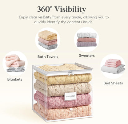 Lifewit Clear Zippered Storage Bags, Plastic Sweater Storage Bags Clothing Organizer for Blankets Linen Sweater Bed Sheet Quilt Clothes (15.7 x 13.8 x 3.9 Inch)