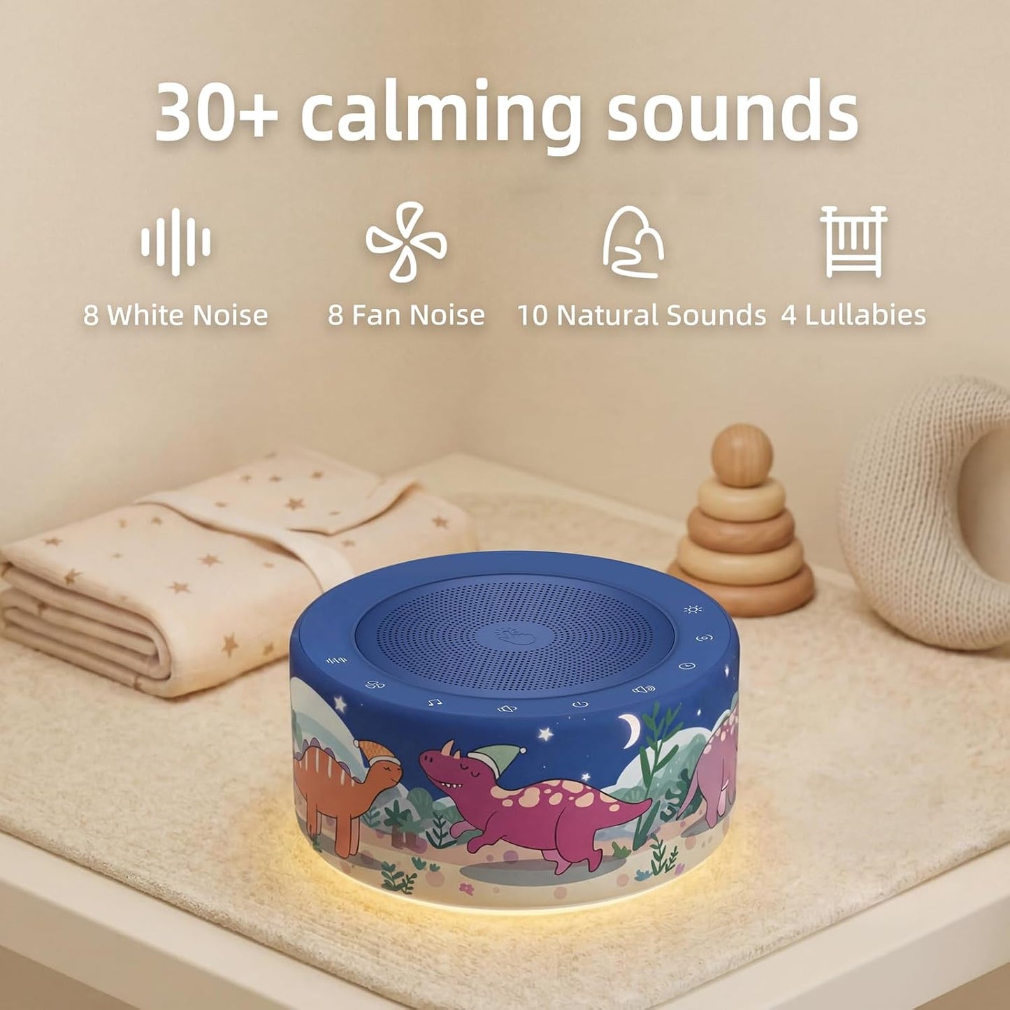 Kipcush White Noise Machine for Baby & Adults, 30 Soothing Sounds, Soft Non-Glare Nursery Lamp, 8 Color Night Lights, Memory Function (Angel V1 White, Standard)