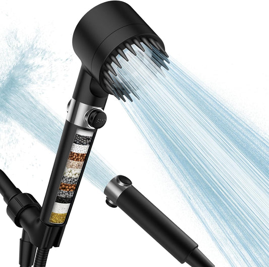 PWERAN Filtered Shower Head with Handheld, High Pressure Water Flow and Multiple Spray Modes Shower Head with Filter, Power Wash for Hard Water, Showerhead with ON/OFF Switch for Pets Bath