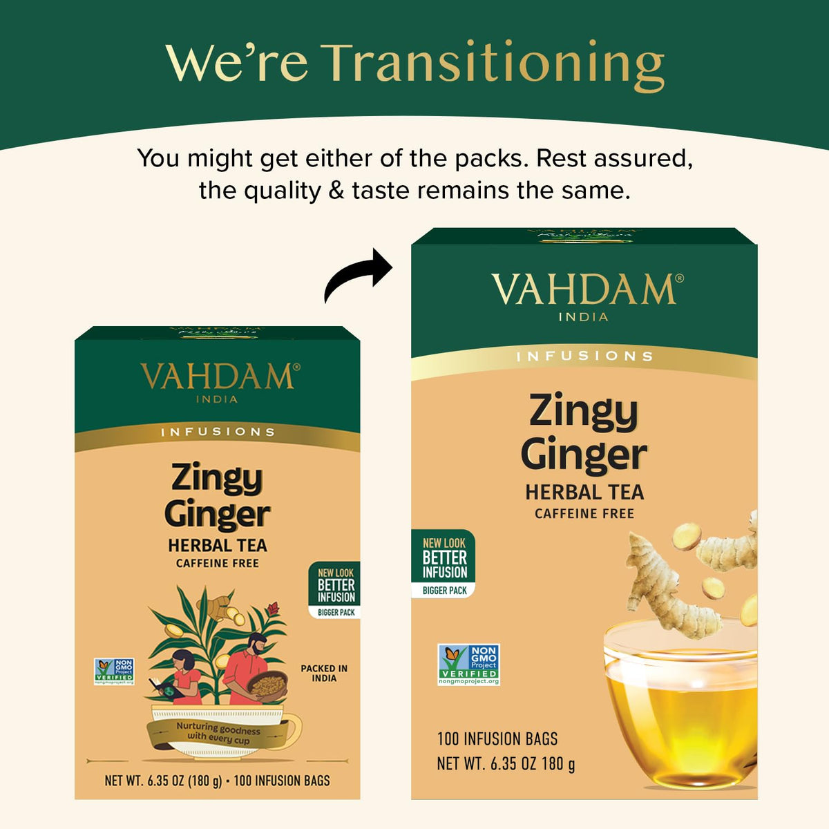 VAHDAM Ginger Tea (100 Teabags) Caffeine Free Herbal Tea |Value Pack
