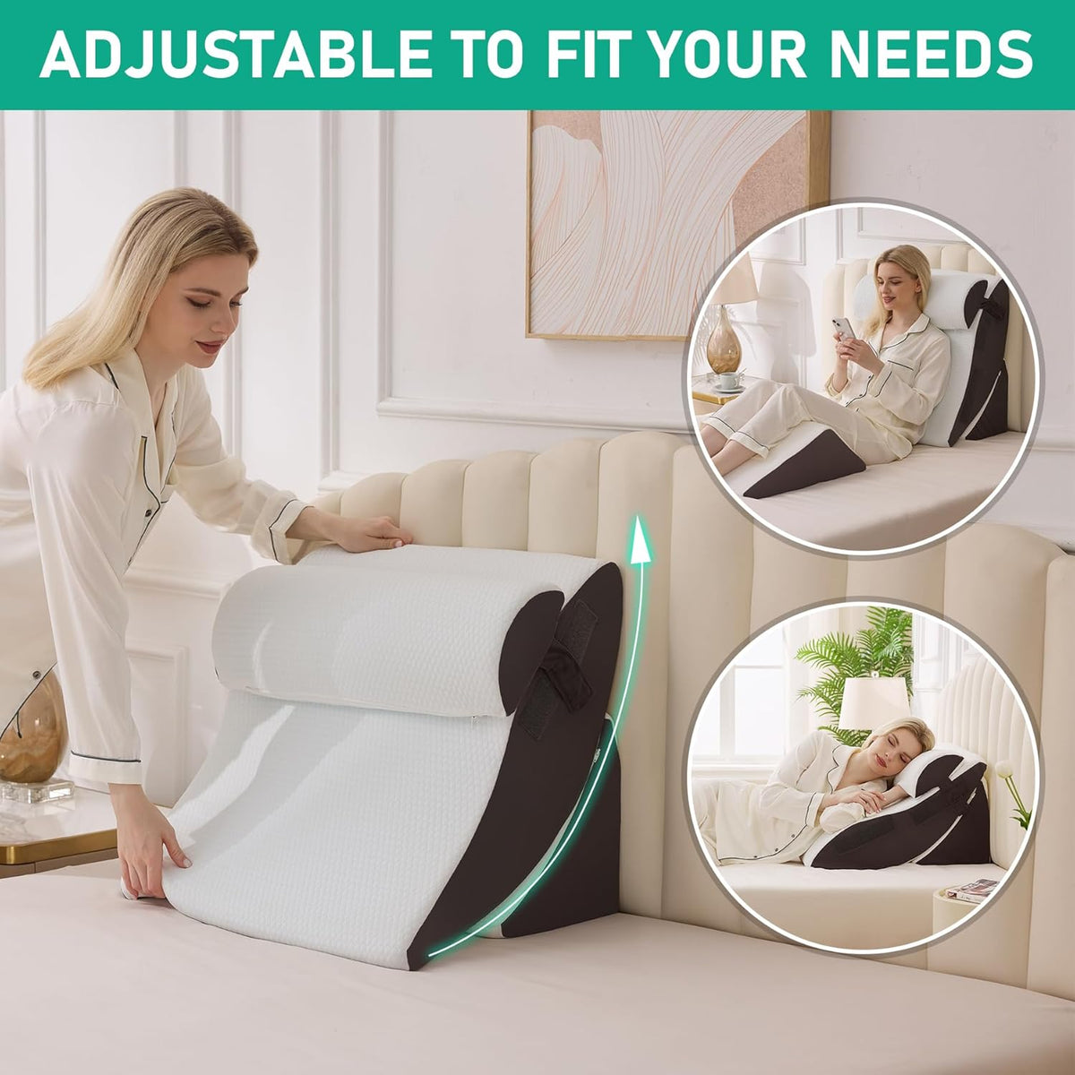 4PCS Wedge Pillow Set for After Surgery, White/Grey