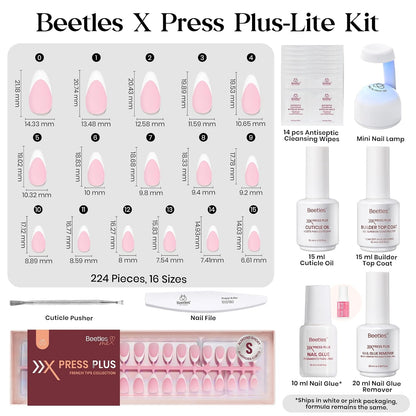 Beetles Press On Nail Kit-Short Square French Tip Press On Nails, 150Pcs Pink French Nail Tips with Nail Glue & Remover Builder Top Coat Nail Lamp, All-in-One DIY Fake Nails Gift for Women