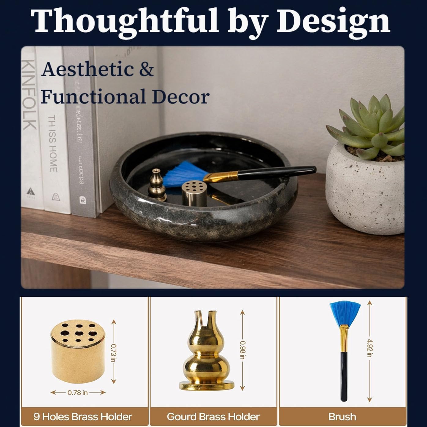 6 Inch Incense Holder with Ash Catcher,Handmade Crack Blue Glaze Ceramic Incense Burner Bowl with 9-Hole Design for Sticks,Cones,Coils Sage,Palo Santo - Perfect for Meditation,Yoga & Zen Home Décor