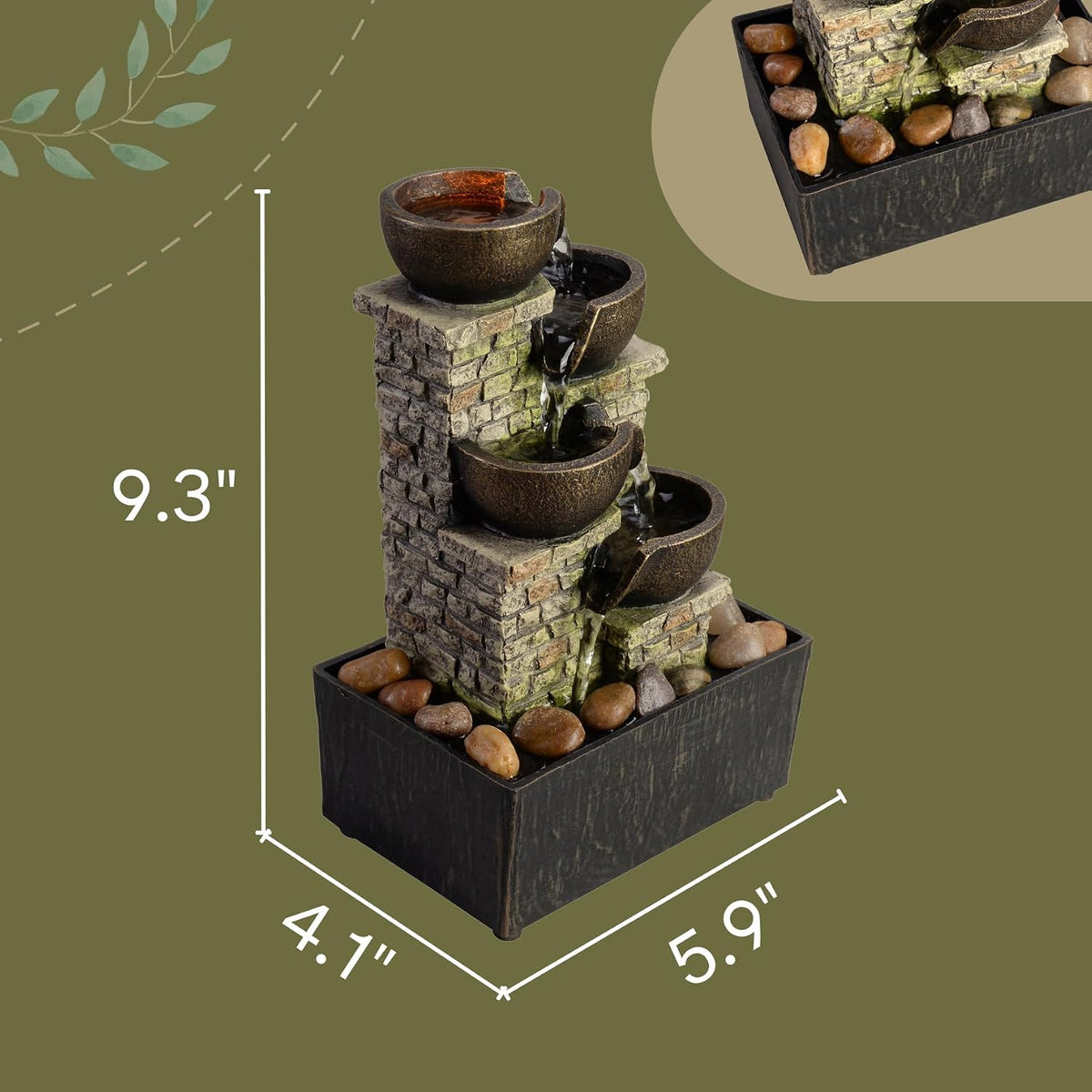 Haobos Indoor Tabletop Fountain 3-Tier Rockery Relaxation, Soothing Sound Home/Office/Bed Room Decor,Gifts for Mom/Grandma Relaxing Waterfall Meditation Tabletop Fountain LED Lights