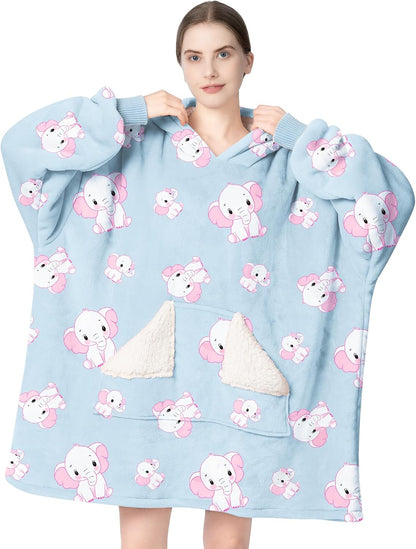 Touchat Wearable Blanket Hoodie, Oversized Sherpa Blanket Sweatshirt with Hood Pocket and Sleeves, Super Soft Warm Plush Hooded Blanket for Adult Women Men, One Size Fits All (Pink)