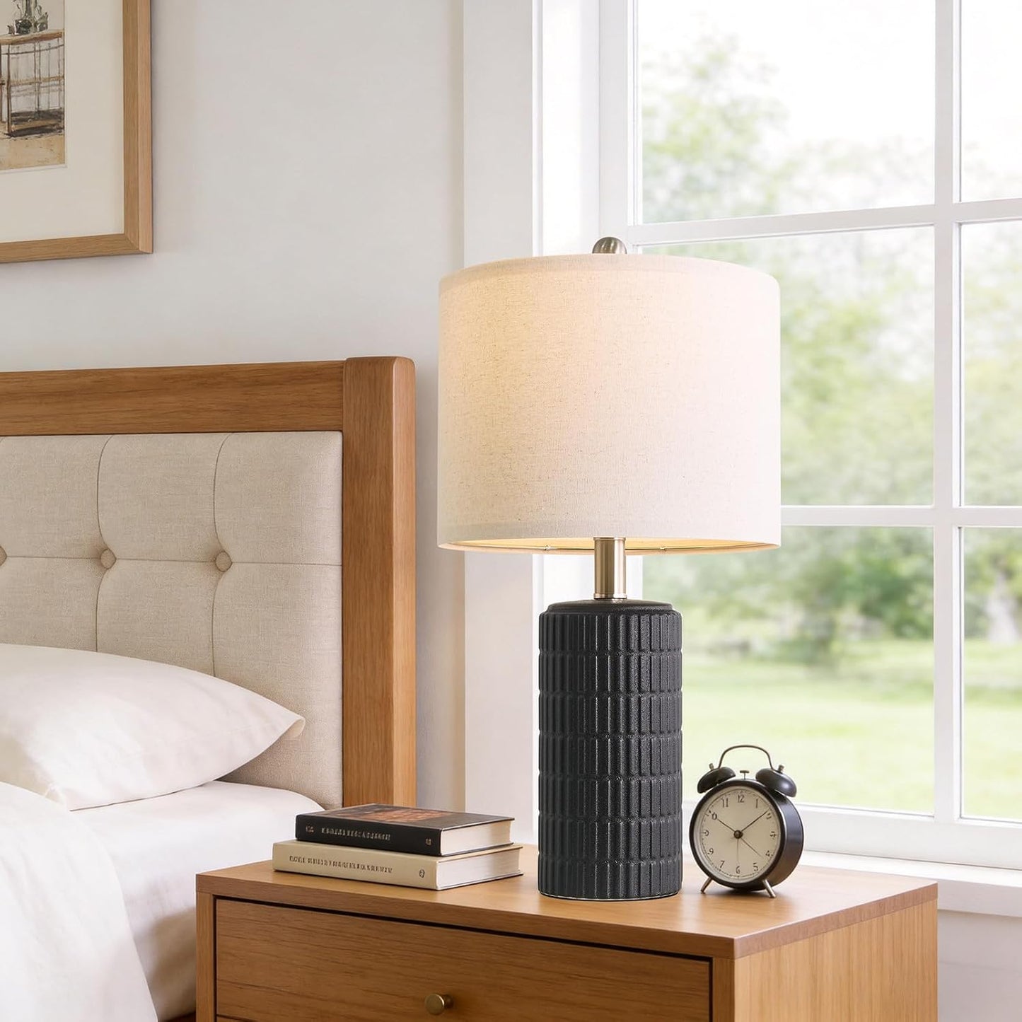 PoKat 20.75" Small Modern Ceramic Table Lamps Set of 2 for Bedroom, White Bedside Lamps for Night Stands, Farmhouse Desk Home Decor Gift Nightstand Table Lamps for Living Room End Table Beige