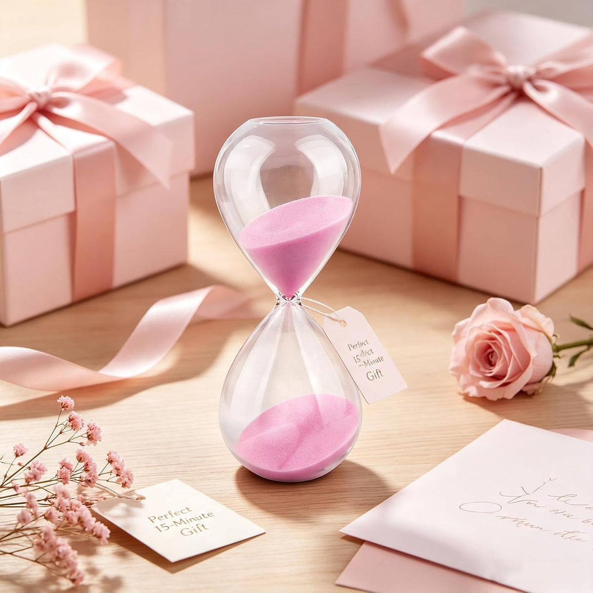 Hourglass, HoveBeaty Black Sand Timer, 15 Minute Hand-Blown Glass