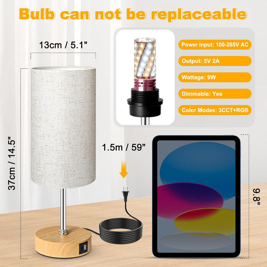Unicozin Table Lamp, 3 CCT 3000K/4500K/6500K & RGB Color Changing, Stepless Dimmable Small Bedside Lamp for Reading, Ambience Nightstand Light for Home Decor Party, Beige Shade