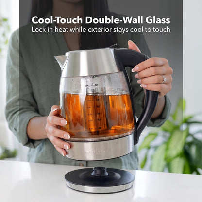 OVENTE 1.8L Glass Electric Kettle with Tea Infuser, Silver KGD752S