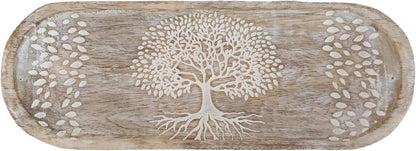 VANIYA CRAFTS® Wooden Handmade Tree of Life Design Boat Shape Incense Holder Stand Insence Tray for Home Decor Restaurant (11X4, Natural Black)