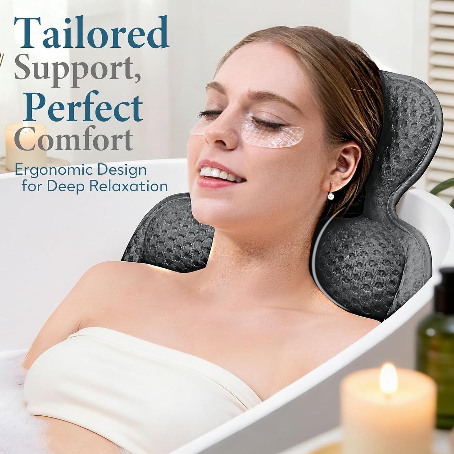 Bath Pillows for Tub, Comfortable Bathtub Cushion for Head and Neck with Soft 3D Mesh Fabric and 54 Non-Slip Suction Cups, Relaxing Tub and Shower Accessories Spa Gift White Standard