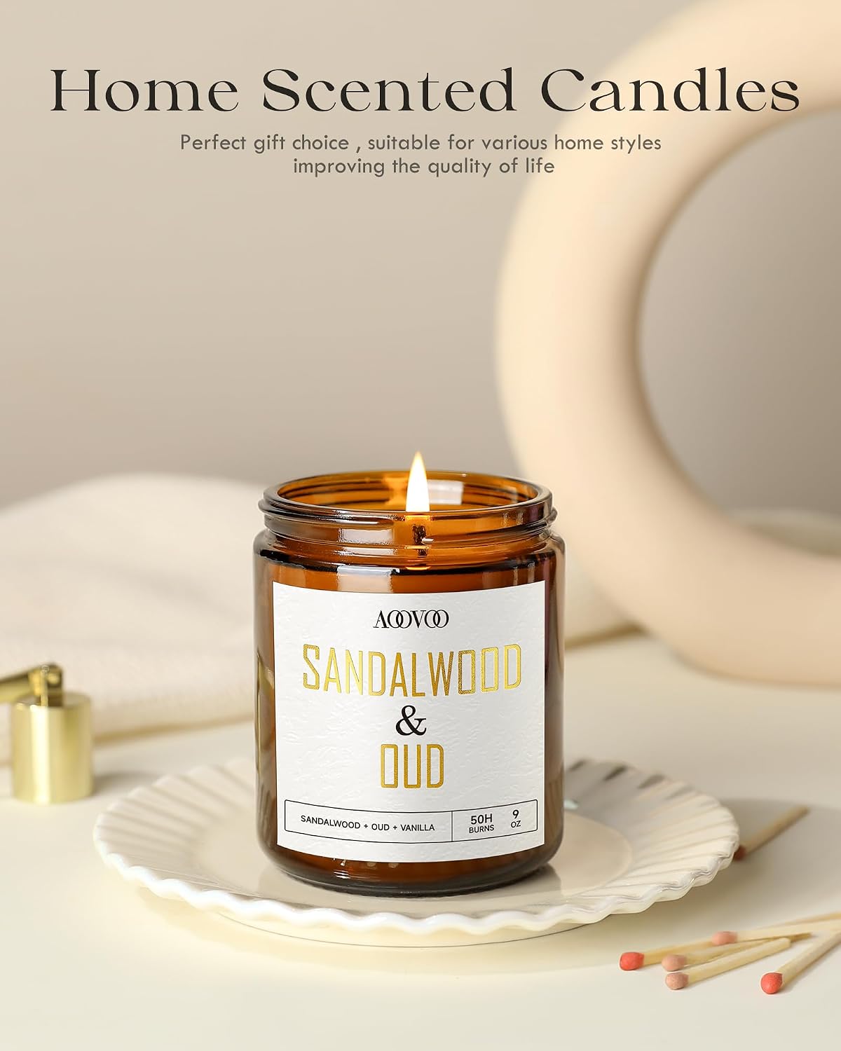 AOOVOO Coconut Vanilla Candles - 9 oz Scented Candles, Aromatherapy Candle, Soy Candle for Home Scented
