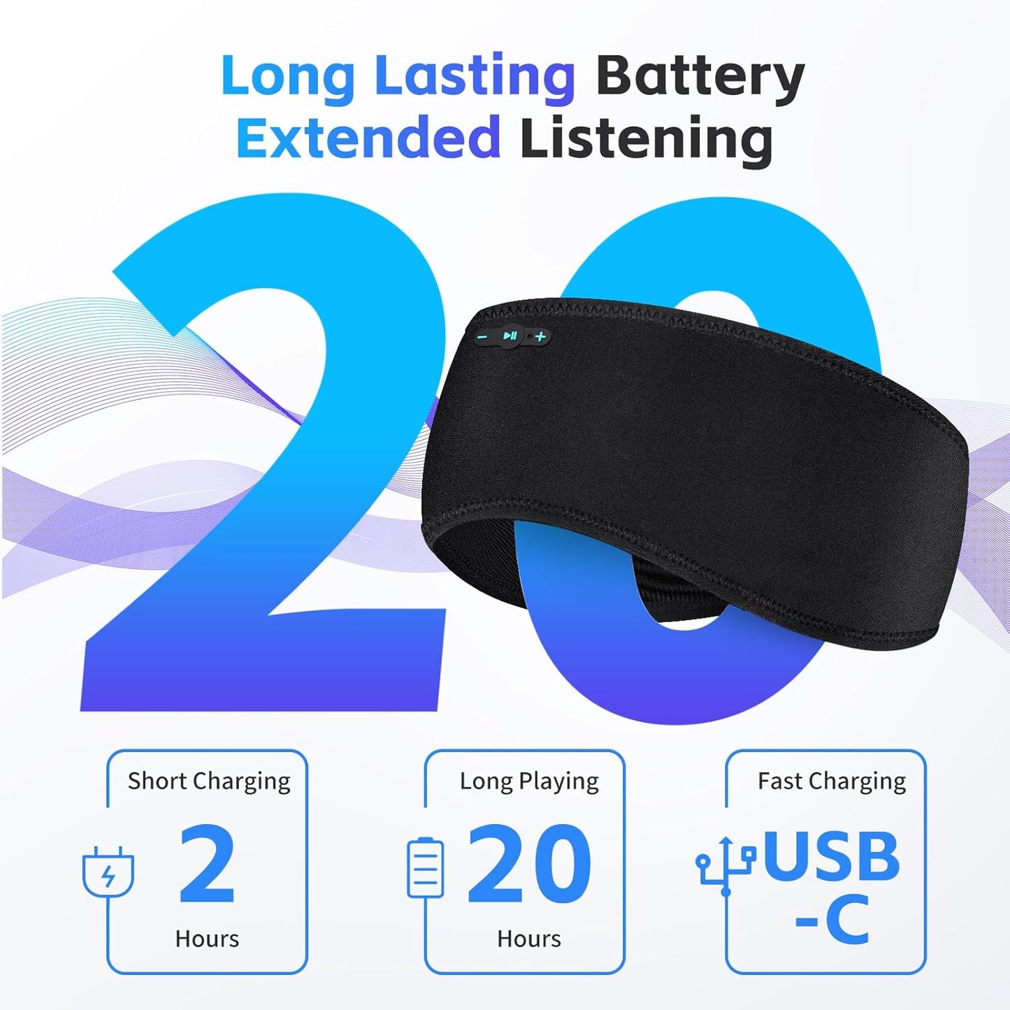 Sleep Headphones Bluetooth 6.0 Headband, 3-IN-1 Sleeping Headband Headphones for Side Sleepers with 20H PlayTime, HD Stereo, Removable and Washable Wireless Headband for Sleeping Sport (Black)