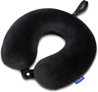Travel Pillow Memory Foam for Airplanes - Neck Pillow for Traveling, Car, Home, Flight Pillow for Sleeping with Attachable Snap Strap Soft Washable Cover, Provide Head Neck Support Rest, Dark Gray