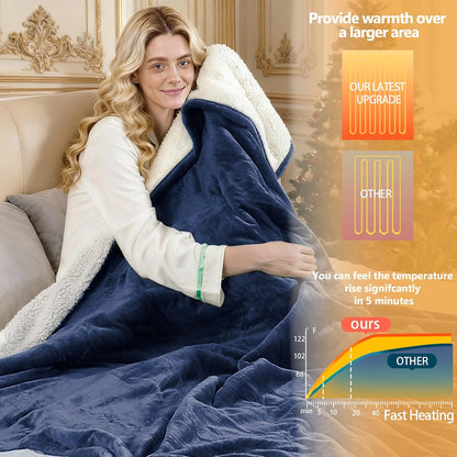 Electric Heated Blanket Throw Size 50''x60''-Control Heating Blanket, Soft & Warm Flannel 10-Level Temperature Control, 8 Hours Auto Off, Rapid Heating & Overheat Protection