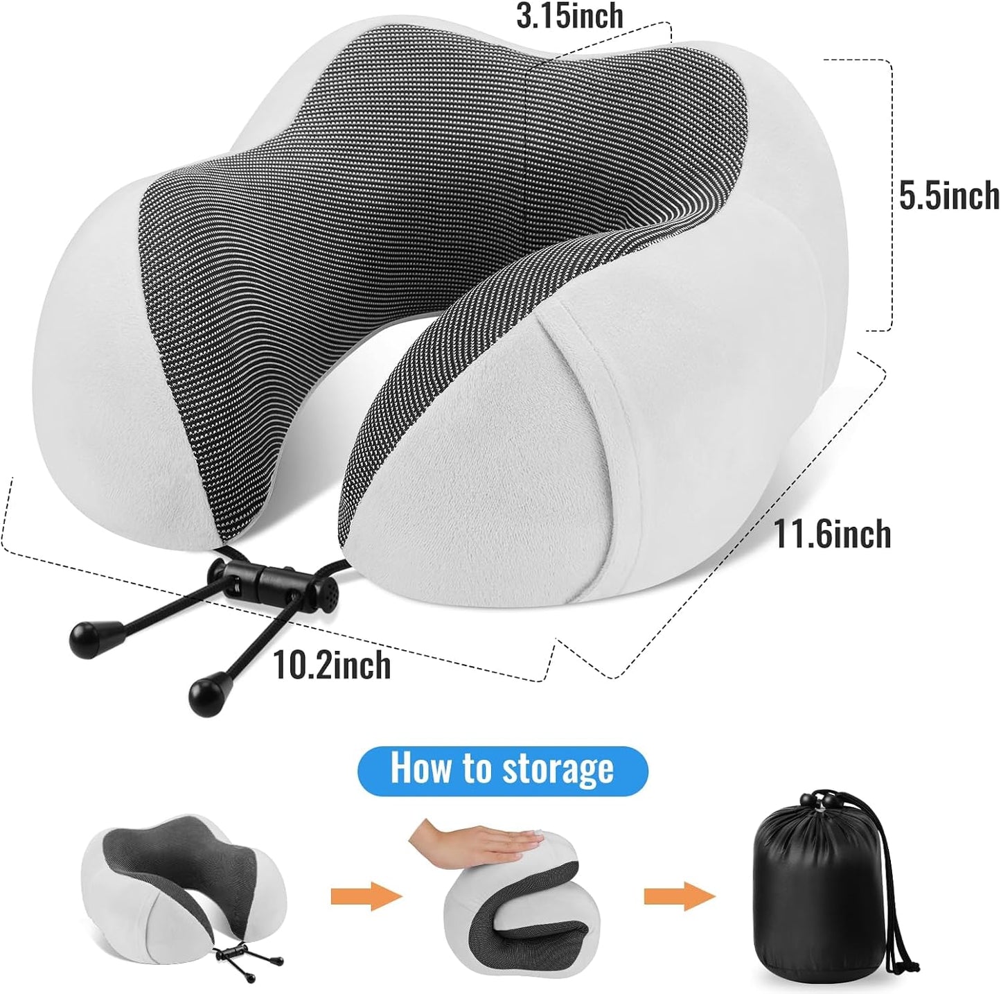 CloudBliss Travel Pillow for Airplane, Memory Foam Neck Pillow for Travel, Compact Flight Pillow with Eye Mask, Earplugs, Carry Bag, Travel Neck Pillow for Long Flight Sleep, Plane Accessories, Black