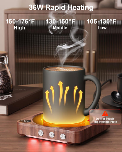 House Gem Coffee Mug Warmer for Desk, Candle Warmer Plate, 12H Timer, Wood