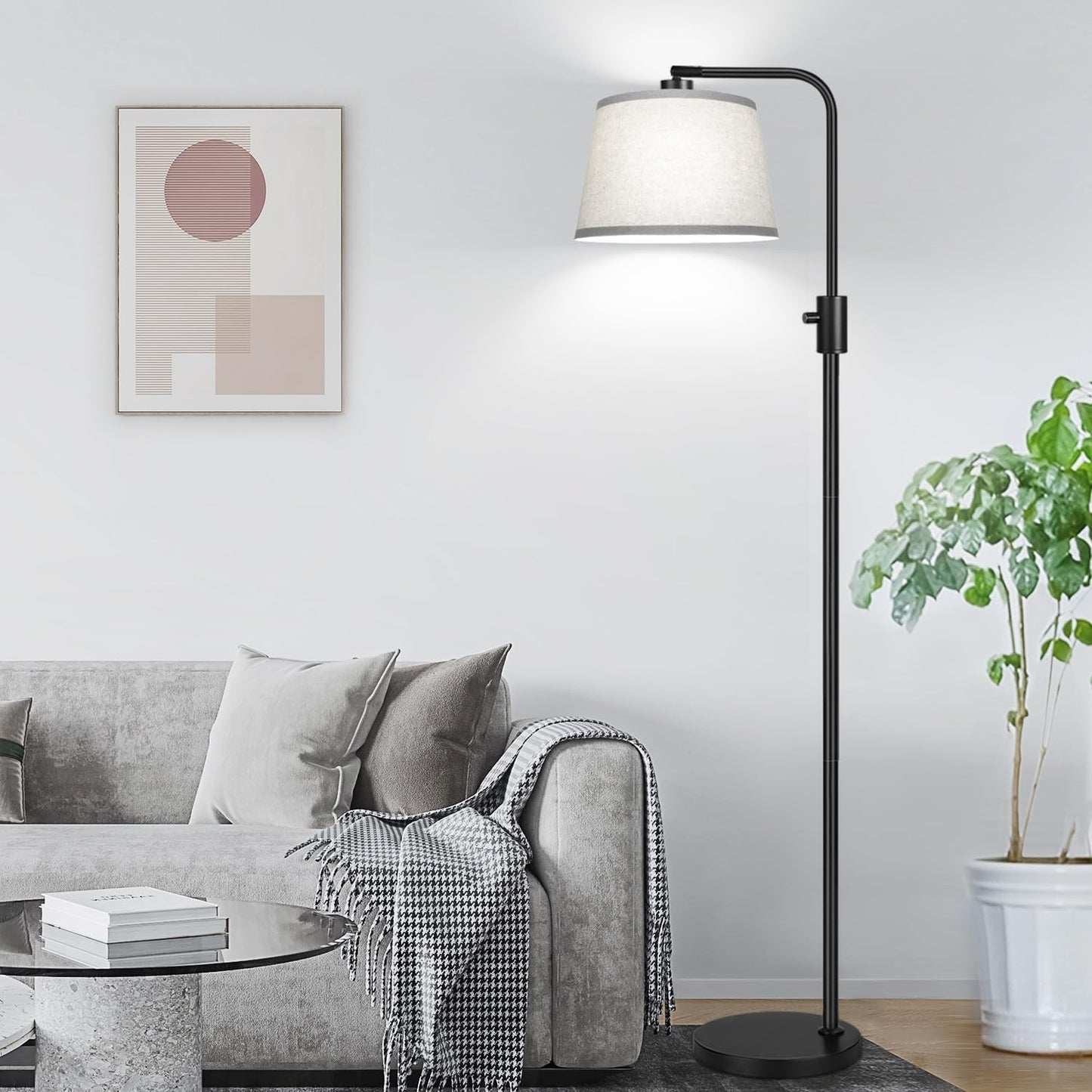 【Upgraded】 Dimmable Floor Lamp, 1000 Lumens LED Edison Bulb Included, Arc Floor Lamps for Living Room Modern Standing Lamp with Linen Shade, Tall Lamp for Bedroom Office Dining Room- Black