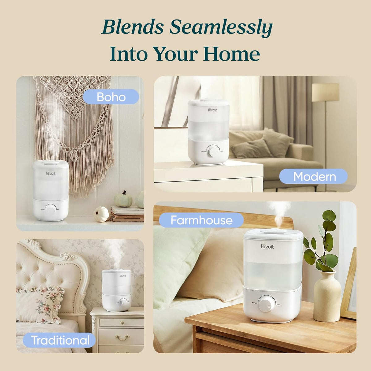 Levoit Humidifiers for Bedroom, Smart Warm and Cool Mist, Symptom Relief