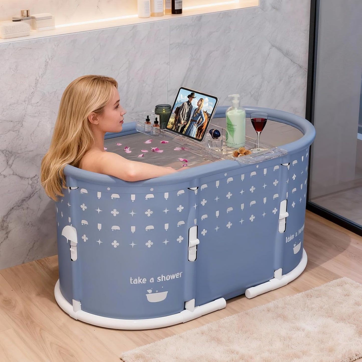 Foldable Bathtub Tray, Expandable to 80cm Acrylic Bath Tray for Tub, Bath Tub Tray Shower Storage Rack, Bath Table Trays for Bathtub (Transparent Bathtub Tray)