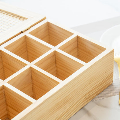 JJSQ Wooden Tea Bag Organizer Box with Lid, 8 Compartment Tea Storage Chest, Tea Caddy Holder Organizer for Countertop, Tea Station and Tea Accessories (Natural)