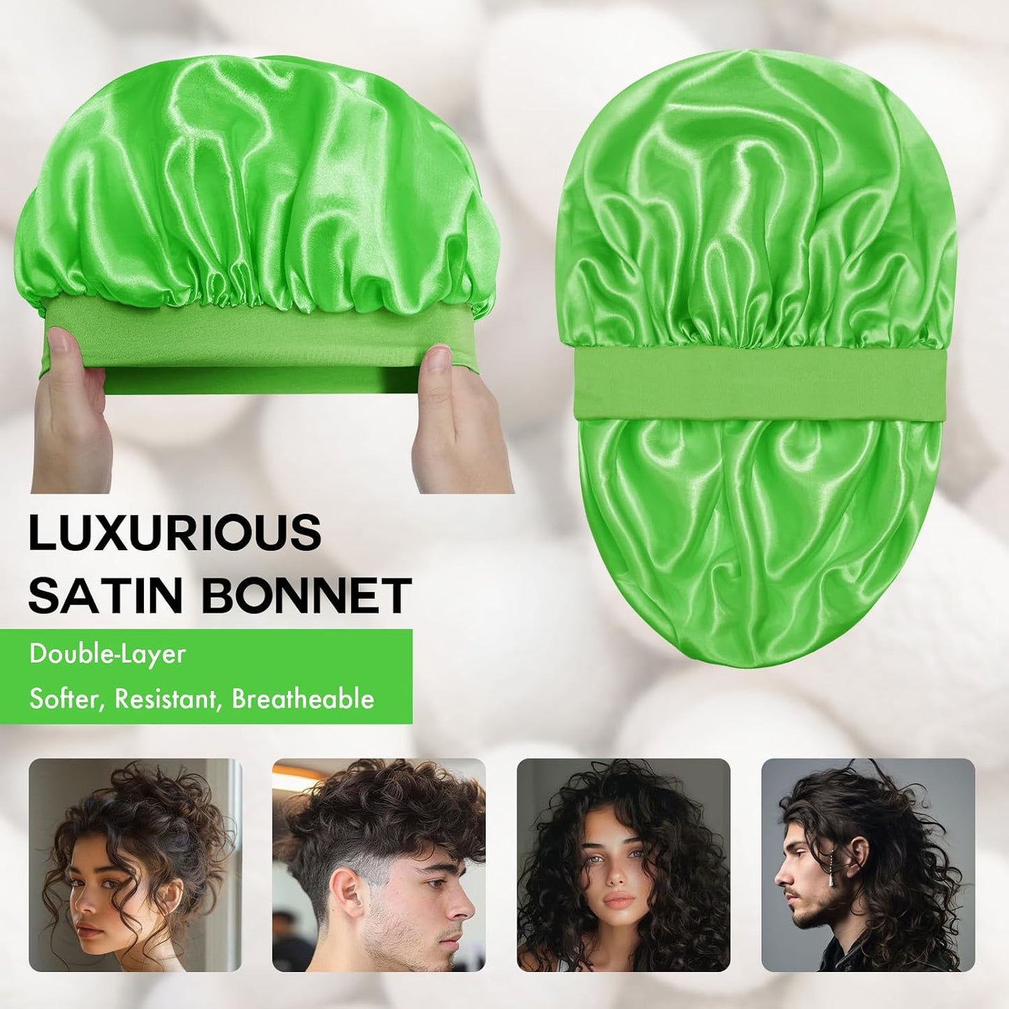 Satin Silk Bonnet for Sleeping, Double Layer Silk Sleep Cap for Men & Women, Soft Satin Lined Bonnet for Curly Hair