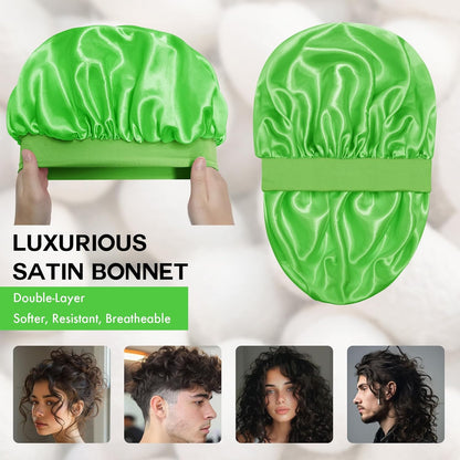 Satin Silk Bonnet for Sleeping, Double Layer Silk Sleep Cap for Men & Women, Soft Satin Lined Bonnet for Curly Hair