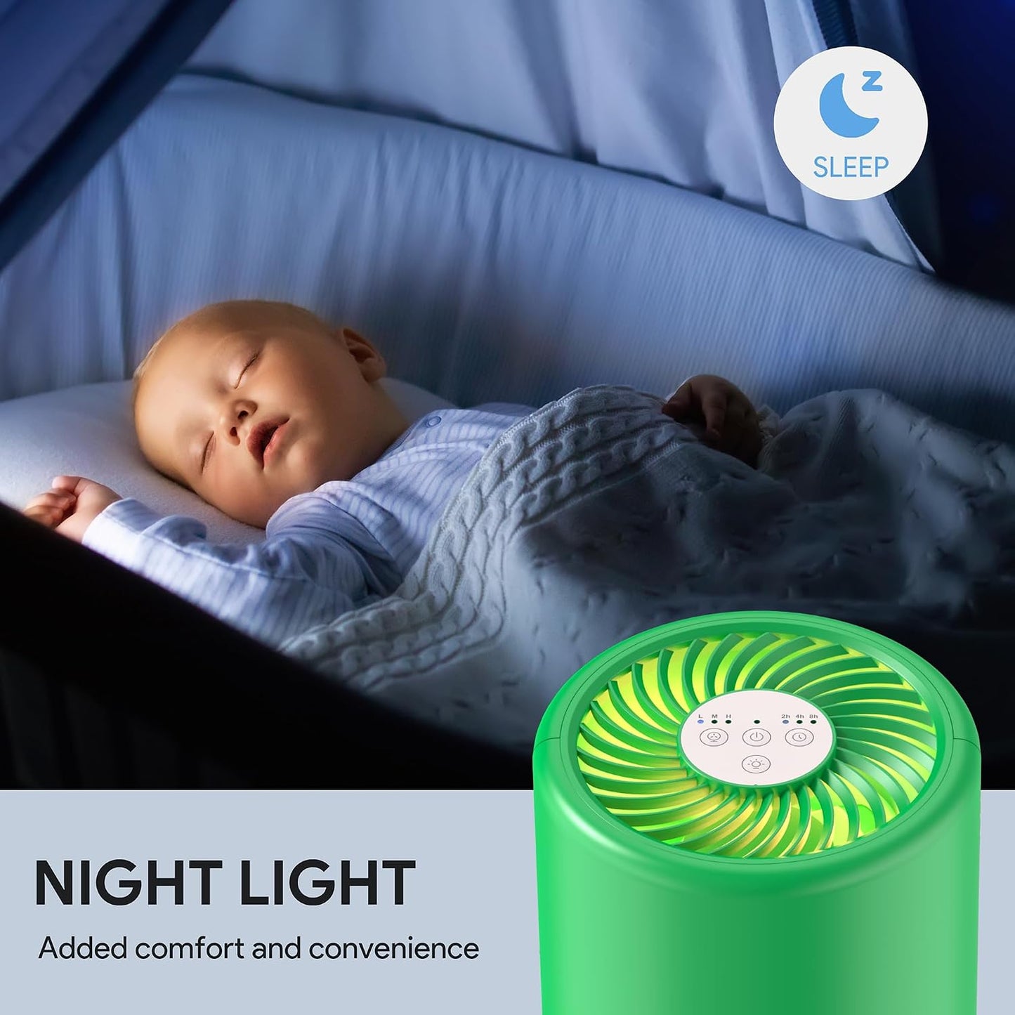 FULMINARE Air Purifiers for Home Bedroom H13 HEPA Air Purifier, 3 Speeds, Timer, 24dB, Small Mini Air Purifier with Night Light, Sage Green