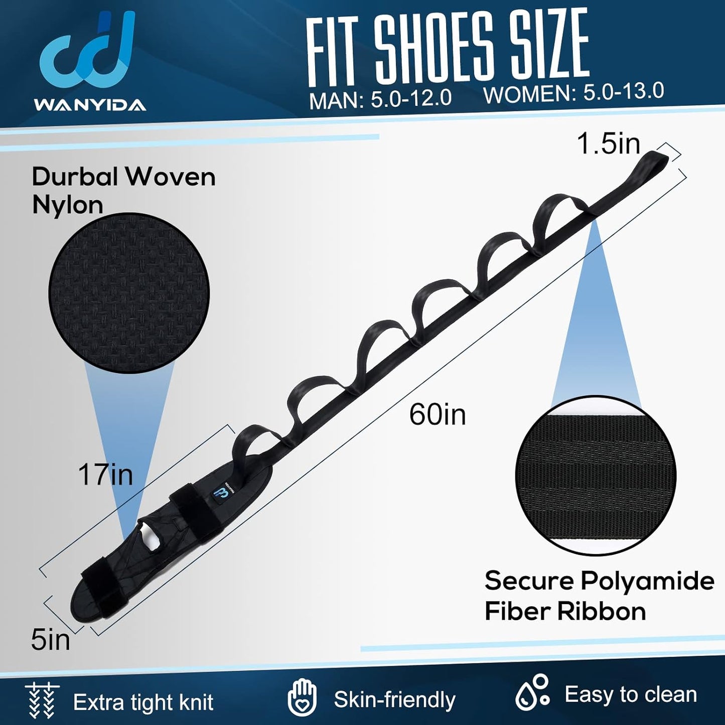 Foot and Calf Stretcher for Plantar Fasciitis, Achilles Tendonitis, Heel Spurs, Drop Foot. Yoga Stretching Strap for Leg, Thigh and Hamstring (Blue)