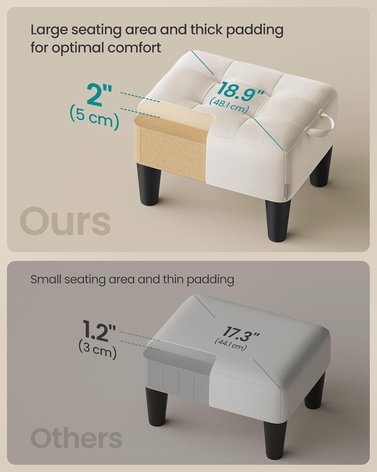 SONGMICS Foot Stool with Legs, Small Footstool Ottoman, Linen-Look Fabric Seat with Thick Cushion, for Living Room, Bedroom, Entryway, 330 lb Weight Capacity, Dark Gray ULOM502G01
