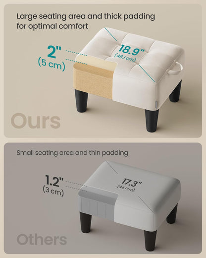 SONGMICS Foot Stool with Legs, Small Footstool Ottoman, Linen-Look Fabric Seat with Thick Cushion, for Living Room, Bedroom, Entryway, 330 lb Weight Capacity, Dark Gray ULOM502G01