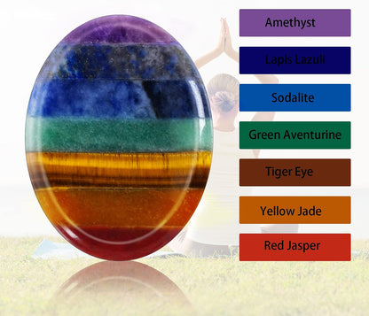 Marrywindix 2 Packs Natural Thumb Worry Stone Set 7 Chakra Crystals Healing Stones for Anxiety Stress Relief Meditation Crystal Therapy