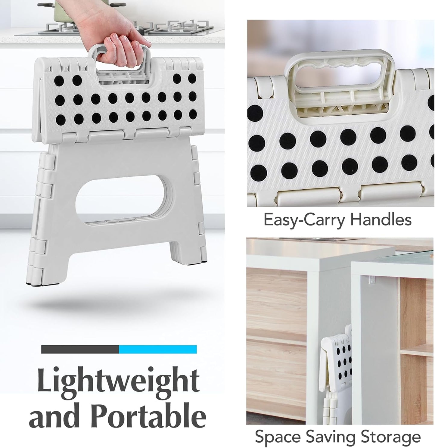 Handy Laundry Folding Step Stool - Sturdy Enough Collapsible Stool to Support Adults - Opens Easy with One Flip - Great for Kitchen, Bathroom or Bedroom (Black - 9 Inch)