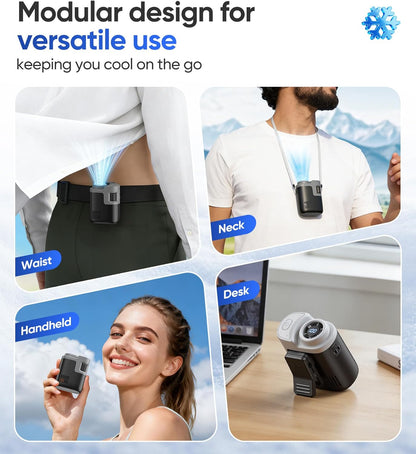 Clip-On Waist Fan, Wearable Personal Fan with Rechargeable Battery, 100-Speed Stepless Speed Control, Powerful High-Speed Airflow, Up to 35 Hours Runtime