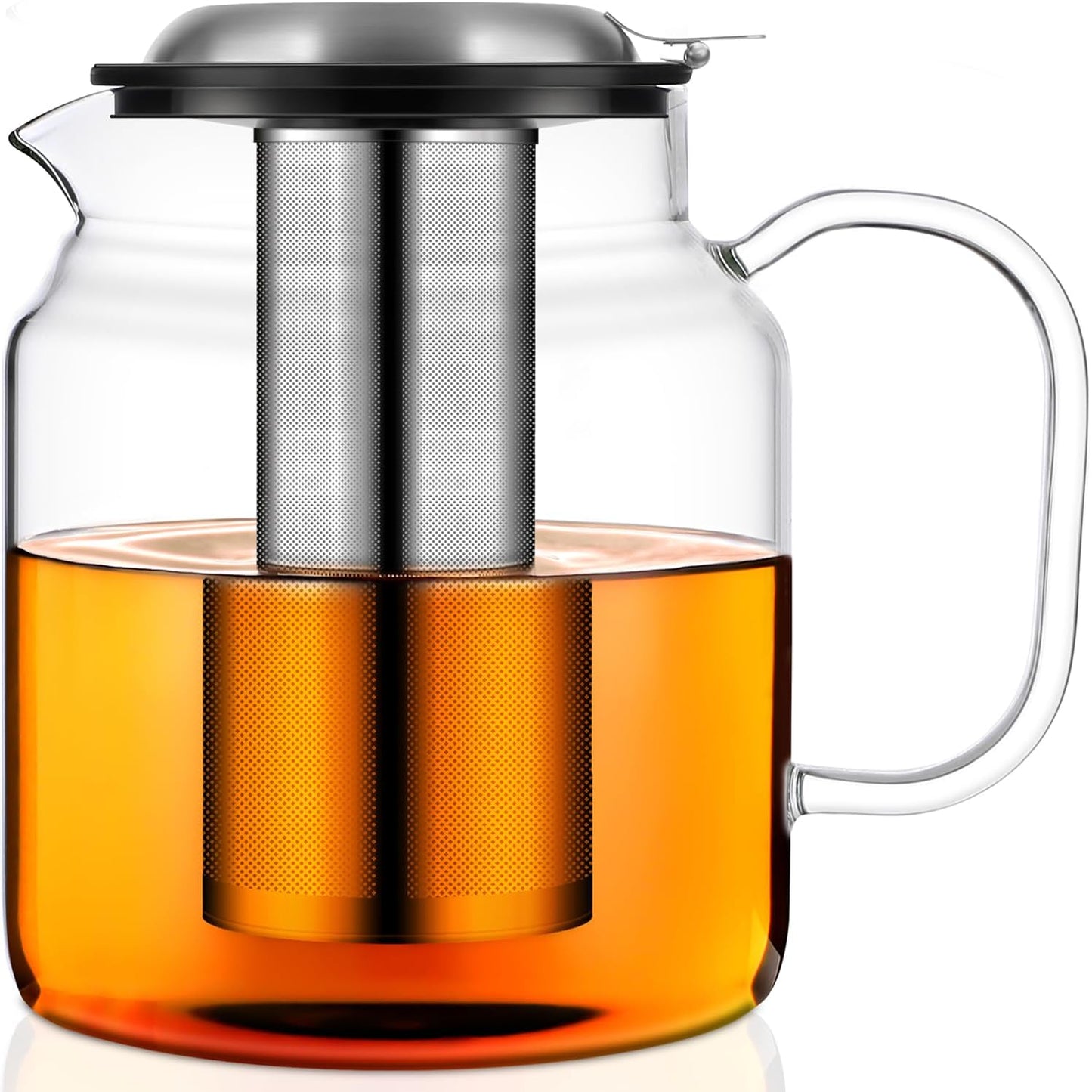 Aquach 51oz Glass Teapot with Infuser, Stovetop Safe Borosilicate Tea Pot | Dishwasher Safe, Plastic-free, Precise Loose Leaf Filter, Easy-clean Opening, Sharing Capacity