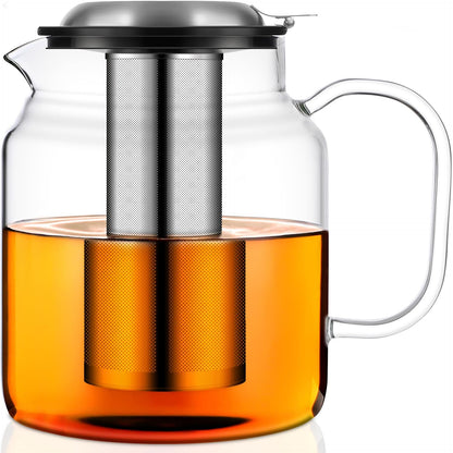 Aquach 51oz Glass Teapot with Infuser, Stovetop Safe Borosilicate Tea Pot | Dishwasher Safe, Plastic-free, Precise Loose Leaf Filter, Easy-clean Opening, Sharing Capacity