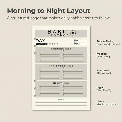 A5 Weekly Habit Tracker Inserts - Motivation & Rewards Pages for Weekly Goals and Consistency, Double-Sided 6-Hole Refill for A5 Binders, 50 Sheets, 100 Pages