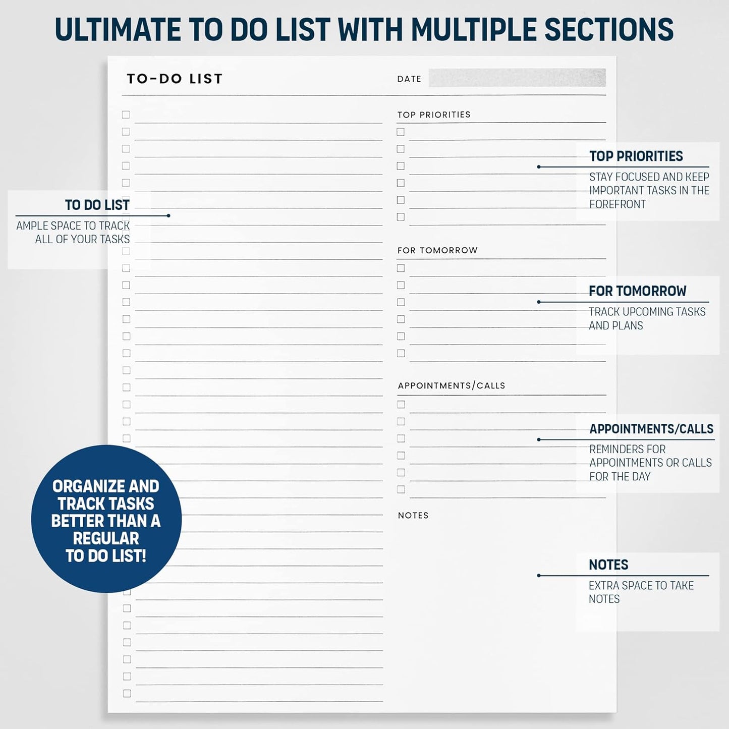 Weekly Planner Pad: To Do List Desk Notepad with Multiple Sections - 8.5x11" 52 Sheets - Undated Tear Off Notebook Calendar - Habit Planning Tracker, Task Goal Checklist Organizer - Agenda Plan Pad