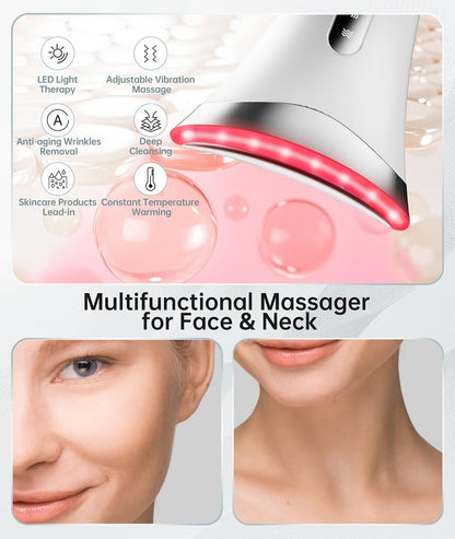Dopsikn 7 Color Galvanic Machines - Red Light Therapy for Face and Neck, Face Massager Tool for Wrinkles, Double Chin, Vibrating Facial Massager with Thermals, Pink