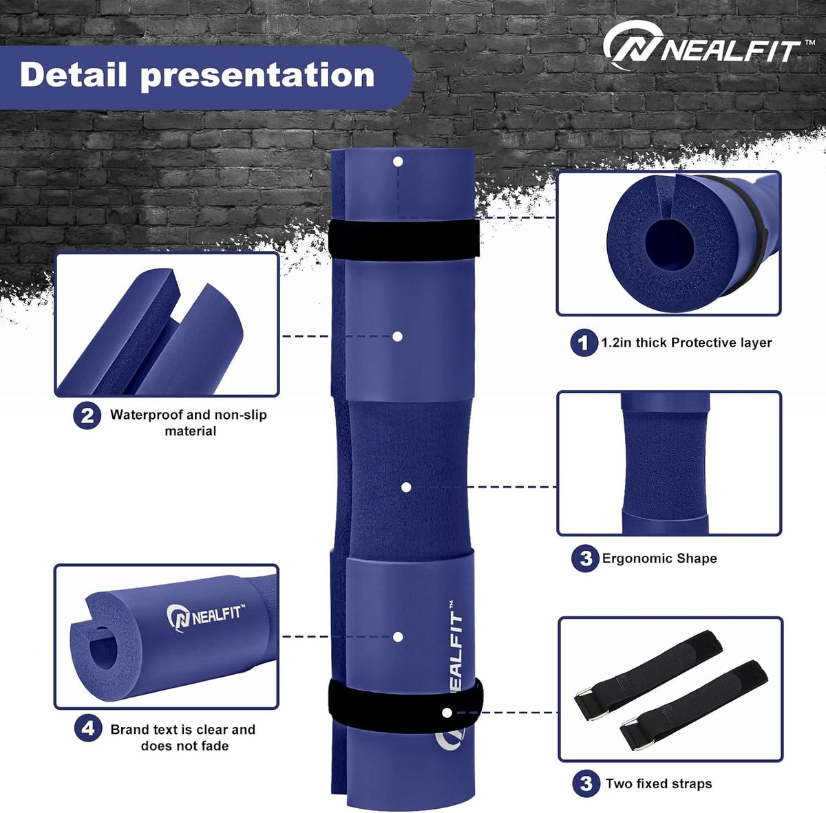 NEALFIT Barbell Pad Squat Pad for Squats—Squat Bar Pad—Great for Weightlifting,Lunges and Hip Thrusts—Foam Sponge Pad—Fit Standard and Olympic Bars Perfectly