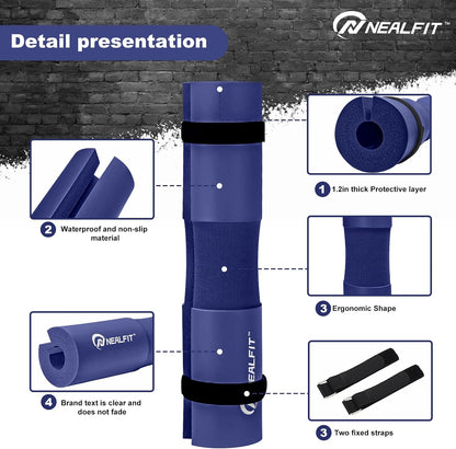 NEALFIT Barbell Pad Squat Pad for Squats—Squat Bar Pad—Great for Weightlifting,Lunges and Hip Thrusts—Foam Sponge Pad—Fit Standard and Olympic Bars Perfectly
