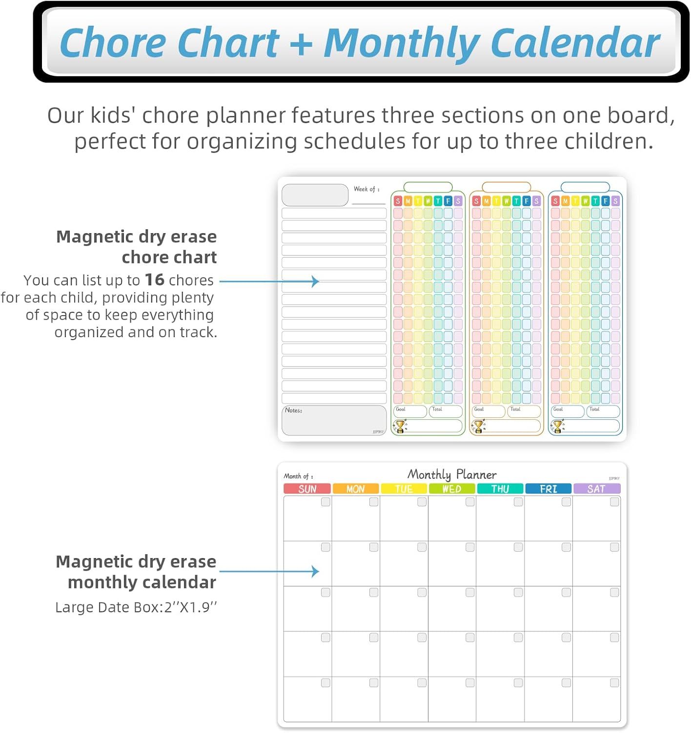 JJPRO Magnetic Dry Erase Chore Chart for Adults:Large Whiteboard16 x19-Chore Chart,Calendar,Meal Board Notes All-in-One,Behavior Chart,Teenagers,White