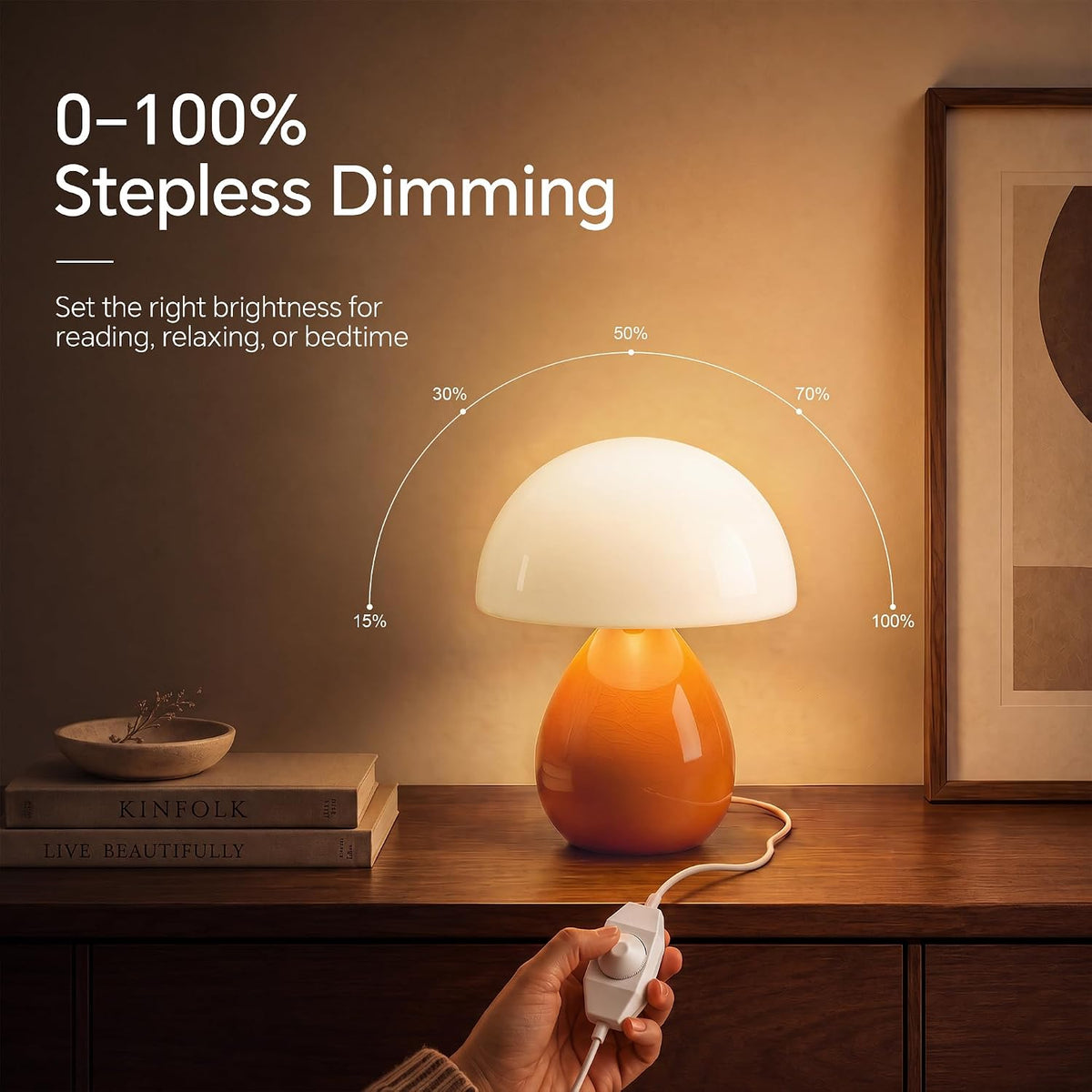 Dawnwake Mushroom Lamp Table Lamp for Bedroom-Small Desk Table Lamps,White